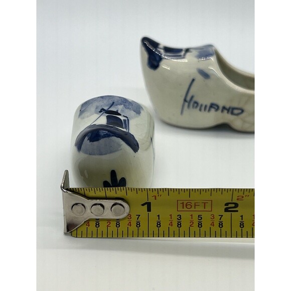 Vintage Pair of Delft Blue Holland Miniature Shoes Clogs Hand Painted Windmill - Picture 15 of 16